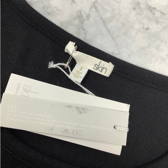 Skin Women's 3 Black Nan Asymmetrical Henley Thong Bodysuit Long Sleeve A12-4 - Picture 7 of 8